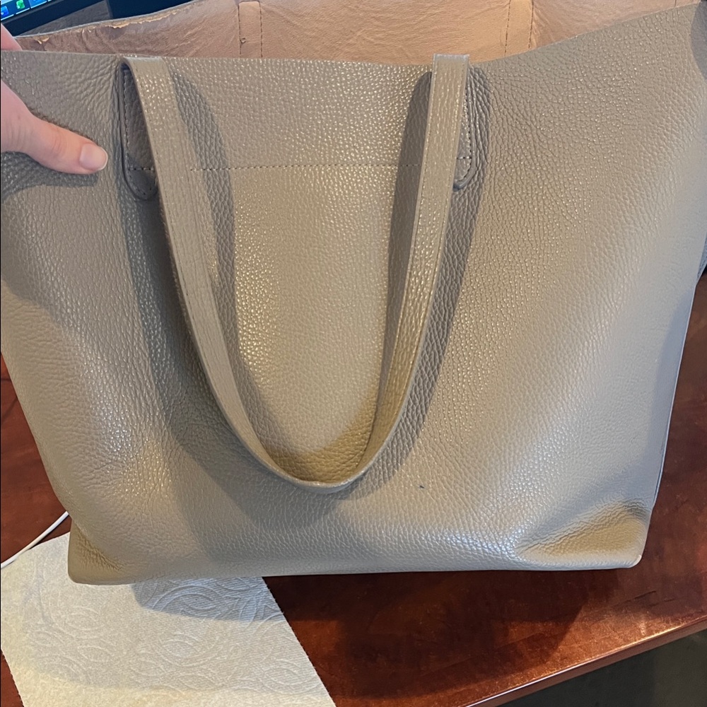 Elegant Gray Leather Tote Bag